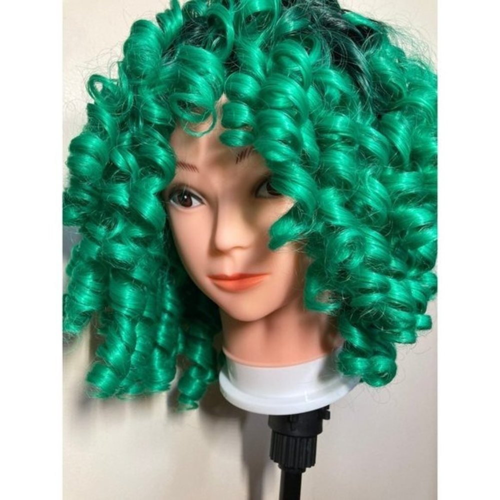 Green Wigs Black Hair Wig With Bangs